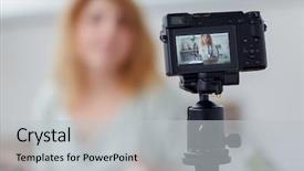  Presentation with hero mask woman - Colorful PPT layouts enhanced with shooting master class on video backdrop and a light gray colored foreground