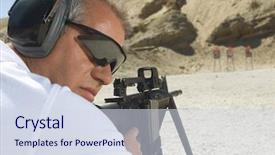  Presentation with stopping school shooting attacks - Presentation featuring shooting position on shooting range background and a sky blue colored foreground