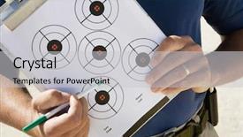  Presentation with diagram - Presentation featuring shooting range - midsection of solider holding target background and a  colored foreground