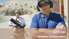  Presentation with shooting gun - Amazing PPT theme having shooting range - portrait of a middle aged backdrop and a coral colored foreground