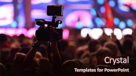  Presentation with camera - Cool new PPT layouts with shooting star - hall with fans shoots video backdrop and a wine colored foreground