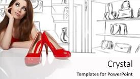  Presentation with running women shoes silhouette - PPT theme enhanced with shop and thinking what shoe background and a white colored foreground