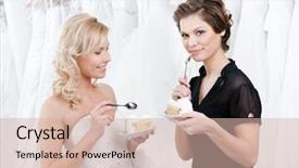  Presentation with eat - Amazing theme having shop assistant and the bride backdrop and a  colored foreground