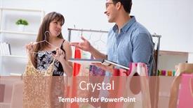  Presentation with choice - Slide deck consisting of shop assistant helping woman with buying choice background and a coral colored foreground