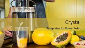  Presentation with papaya - Beautiful PPT theme featuring shop assistant preparing papaya juice at health grocery shop backdrop and a yellow colored foreground