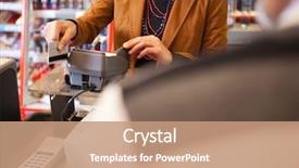  Presentation with cyber credit card crime - Slide set with shop assistant swiping credit card background and a coral colored foreground