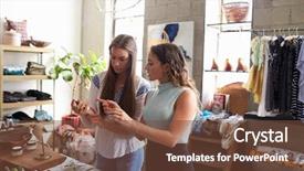  Presentation with clothes shop - Colorful presentation theme enhanced with shop assistant talking to customer backdrop and a tawny brown colored foreground