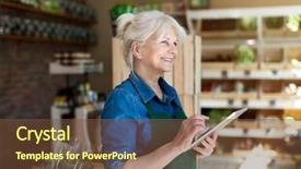  Presentation with grocery store - Presentation theme consisting of shop assistant with digital tablet background and a tawny brown colored foreground