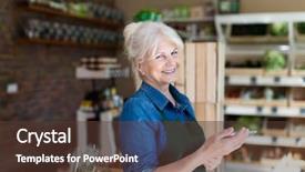  Presentation with grocery store - Presentation with shop assistant with digital tablet background and a tawny brown colored foreground