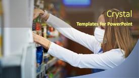  Presentation with medical assistant - PPT layouts enhanced with shop-assistant-working-in-medical background and a tawny brown colored foreground