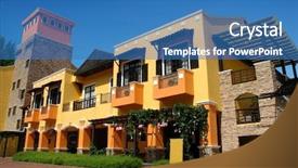  Presentation with low angle view of volleyball - Cool new PPT layouts with shop houses - colorful building low angle backdrop and a teal colored foreground