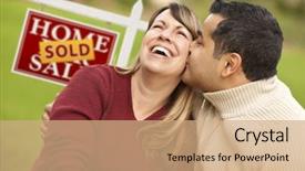  Presentation with real estate - Beautiful PPT theme featuring shop houses - happy mixed race couple backdrop and a coral colored foreground