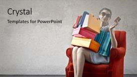  Presentation with cashback online shopping - Colorful PPT layouts enhanced with shop lot - shopping addicted girl backdrop and a light gray colored foreground