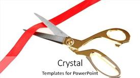  Presentation with cutting ribbon - Presentation theme with shop opening - cutting red ribbon isolated background and a white colored foreground