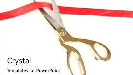  Presentation with cutting ribbon - Slides having shop opening - cutting red ribbon isolated background and a  colored foreground