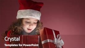  Presentation with gift - Amazing PPT theme having shop opening - litle girl open red gift backdrop and a tawny brown colored foreground