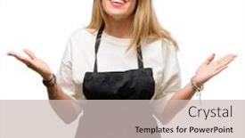  Presentation with wow - PPT theme consisting of shop-owner-woman-wearing-apron background and a soft green colored foreground