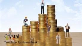  Presentation with piles - PPT theme consisting of shop teacher - different people on money coin background and a  colored foreground