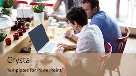  Presentation with business laptop globe satellite - Presentation theme featuring shop teacher - portrait of business presentation background and a  colored foreground