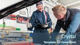  Presentation with sports car - PPT layouts consisting of shop teacher - sports car in a workshop background and a  colored foreground