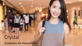  Presentation with mall - Theme consisting of shop teacher - woman in shopping mall background and a  colored foreground