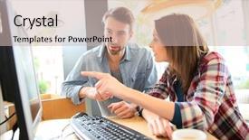  Presentation with coffee shop - Beautiful presentation theme featuring shop websurfing on desktop computer backdrop and a  colored foreground