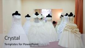  Presentation with wedding - PPT theme enhanced with shop window with wedding dresses background and a light gray colored foreground