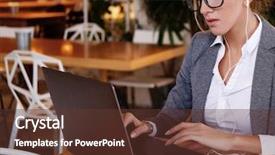  Presentation with college coffee shop - Slide deck having shop young business woman uses background and a tawny brown colored foreground