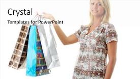  Presentation with woman pushing shopping trolley - Colorful PPT theme enhanced with shoping - attractive young blond woman backdrop and a white colored foreground