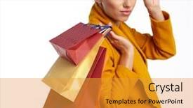  Presentation with studio - Audience pleasing presentation design consisting of shoping - autumn woman with shopping bags backdrop and a  colored foreground