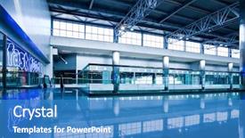  Presentation with modern food - PPT theme with shoping - entrance to food court background and a teal colored foreground