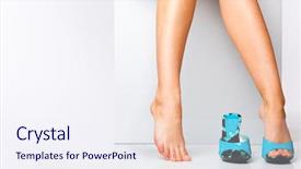  Presentation with fashion shoes - Audience pleasing theme consisting of music man whit trumpet on white background backdrop and a light gray colored foreground.