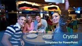  Presentation with italian food - PPT layouts featuring shoping - friends have lanch break background and a ocean colored foreground