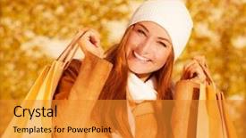  Presentation with golden woman - Cool new theme with shoping - image of attractive cheerful woman backdrop and a gold colored foreground