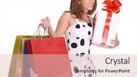  Presentation with bag - Presentation design having shoping - young girl with gift bag background and a lemonade colored foreground