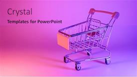  Presentation with 80s retro - PPT theme having shoping-trolley-with-in-trendy background and a lilac colored foreground