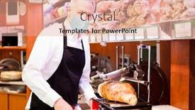  Presentation with grocery store - Amazing presentation having shopkeeper-cutting-ham backdrop and a coral colored foreground