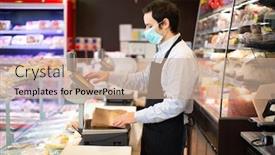  Presentation with mask - PPT layouts with shopkeeper-running-his-business background and a coral colored foreground