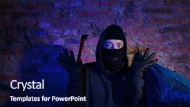  Presentation with brick wall - PPT theme having shoplifting - astonished bandit near brick wall background and a navy blue colored foreground