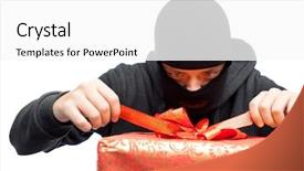  Presentation with gift - Colorful slide set enhanced with shoplifting - bandit holding a wrapped christmas backdrop and a  colored foreground