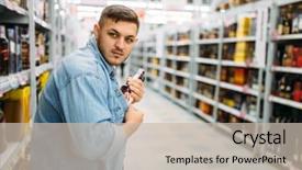  Presentation with bottle - Colorful slide deck enhanced with shoplifting - man hides bottle of alcohol backdrop and a soft green colored foreground