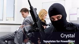  Presentation with bound - PPT theme featuring shoplifting - photo of terrorist in balaclava background and a wine colored foreground