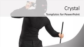  Presentation with mask - Colorful slide deck enhanced with shoplifting - robber with mask holding backdrop and a white colored foreground