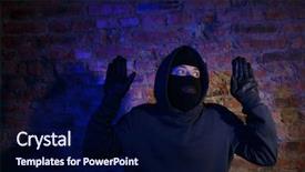  Presentation with hands - Beautiful slide set featuring shoplifting - surprised burglar with hands up backdrop and a navy blue colored foreground