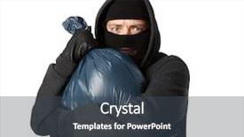  Presentation with bag - PPT layouts with shoplifting - terrible robber holding large bag background and a ocean colored foreground