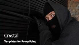  Presentation with mask - Presentation theme having shoplifting - thief in black mask peeking background and a  colored foreground