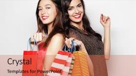  Presentation with teen girls - Audience pleasing presentation theme consisting of shopper - beautiful teen girls carrying shopping backdrop and a coral colored foreground