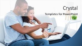  Presentation with online shopping - Amazing theme having shopper - couple enjoying online shopping sitting backdrop and a white colored foreground