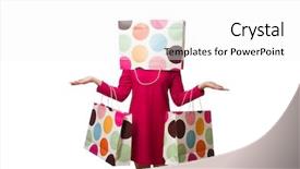  Presentation with bags plastic - Amazing slides having shopper girl in pink dress holding plastic bags isolated on whit backdrop and a white colored foreground