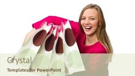  Presentation with plastic bags - PPT layouts consisting of shopper girl in pink dress holding plastic bags isolated on whit background and a soft green colored foreground